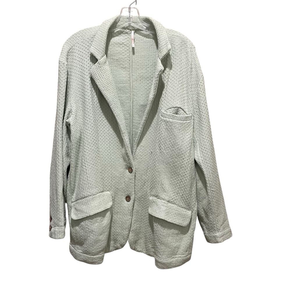 Free People Woven Textured Button Front Jacket Light 
 Green Womens Size Medium